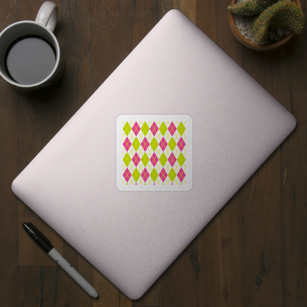 Argyle Pink Magenta Lime Green Gold Punk Rock Retro by Shayna